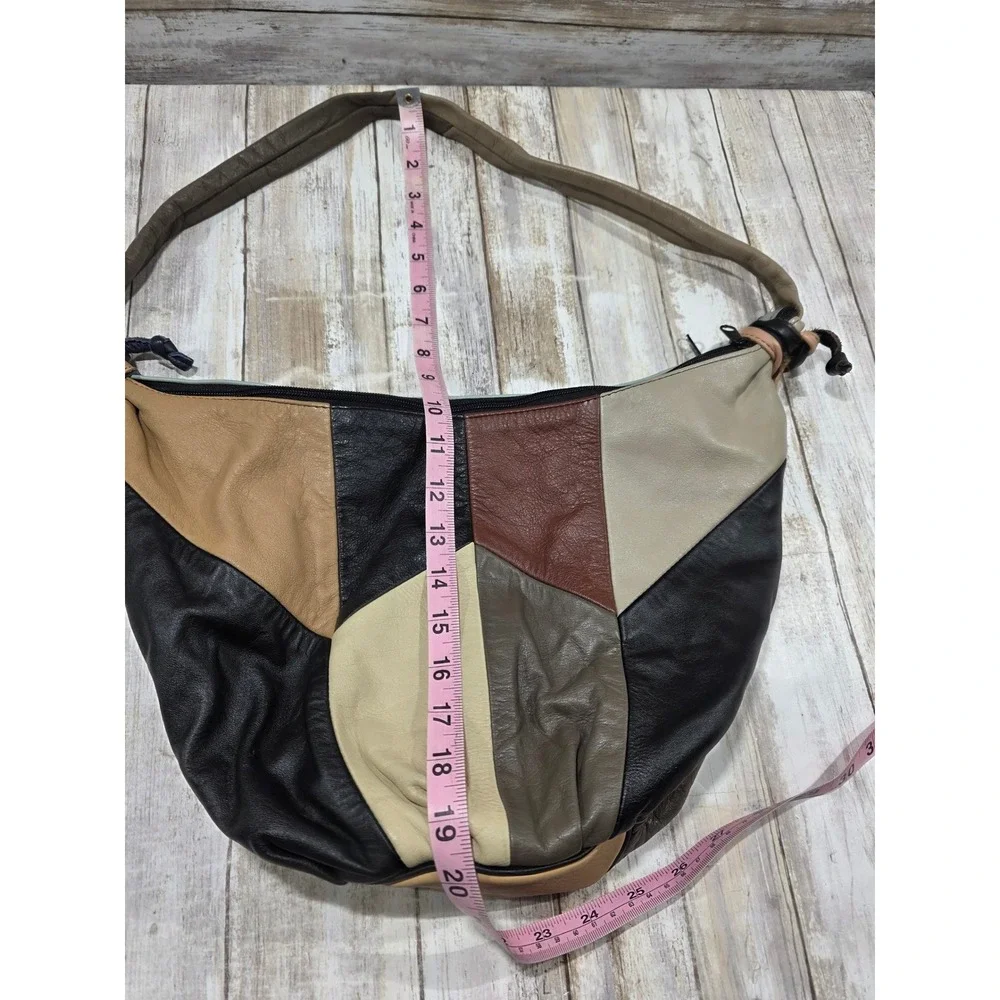 Carroll Leather Goods Patchwork Top Grain Leather Hobo Shoulder Bag Earth‎ Tones